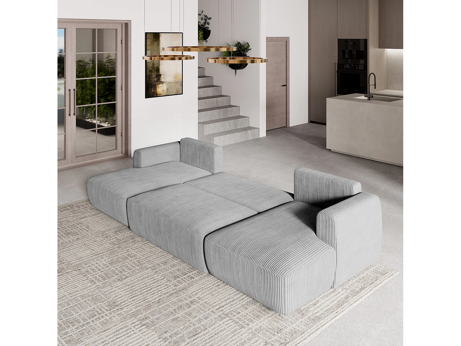 Canapé d'angle SENTUM Gris clair en velours côtelé avec fonction de couchage