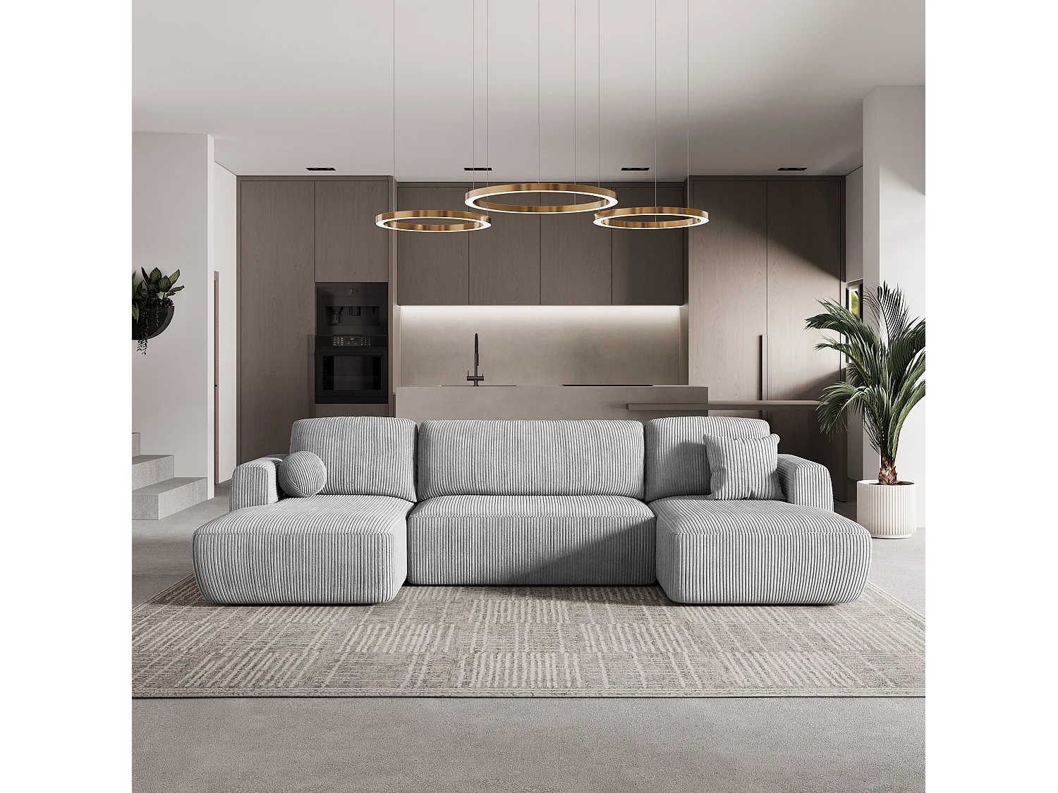 Canapé d'angle SENTUM Gris clair en velours côtelé avec fonction de couchage