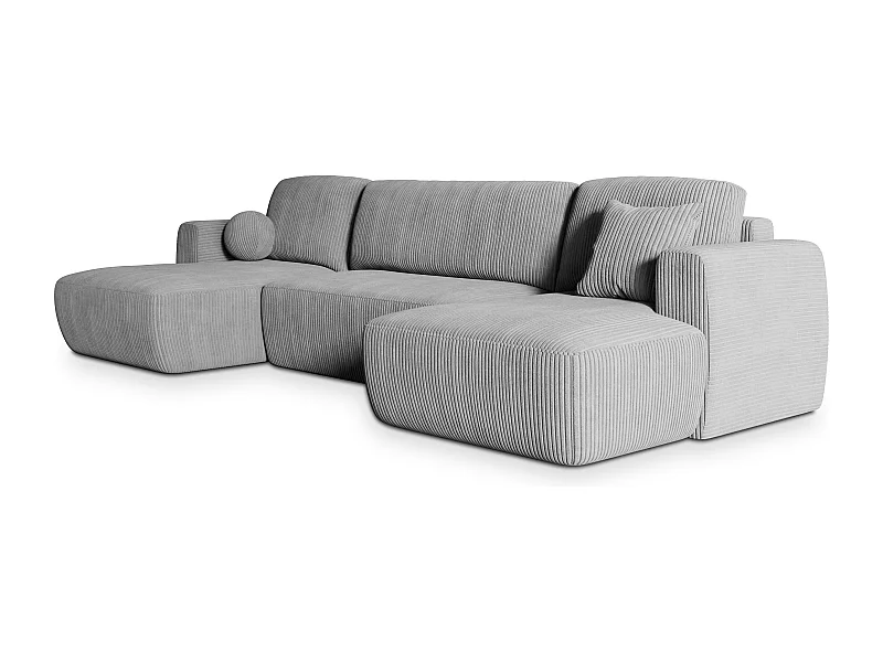 Canapé d'angle SENTUM Gris clair en velours côtelé avec fonction de couchage