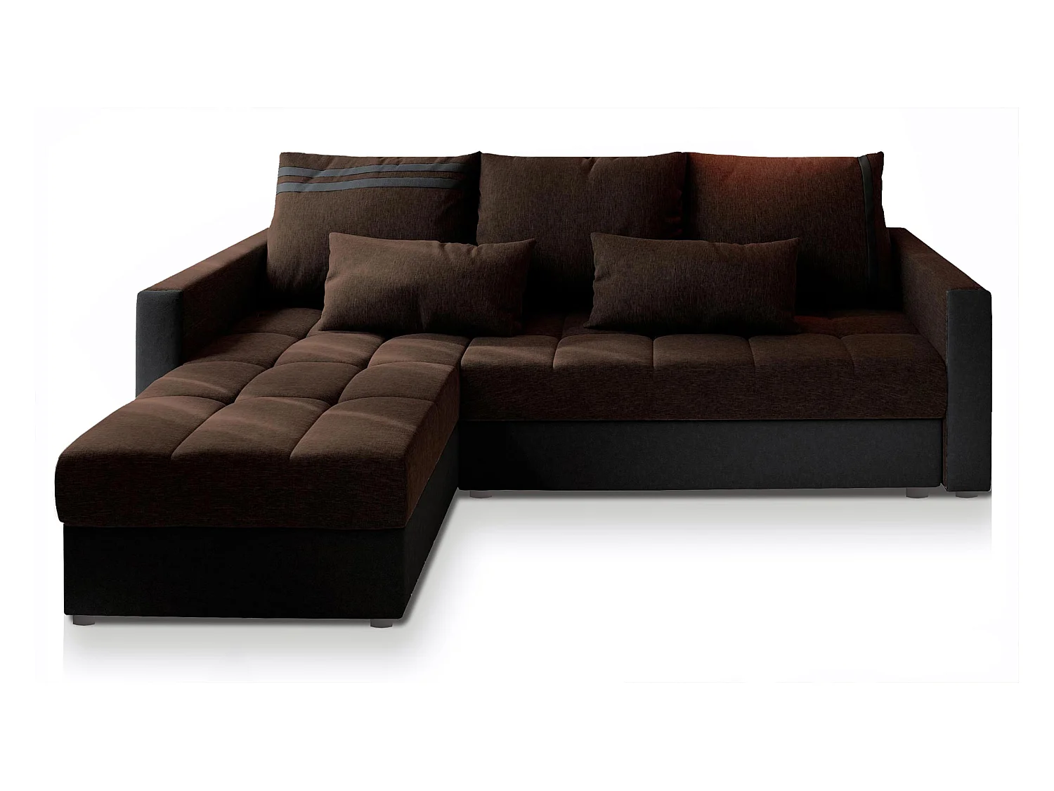 Canapé d'angle KOS PIK Marron en tissu texturé avec fonction de couchage