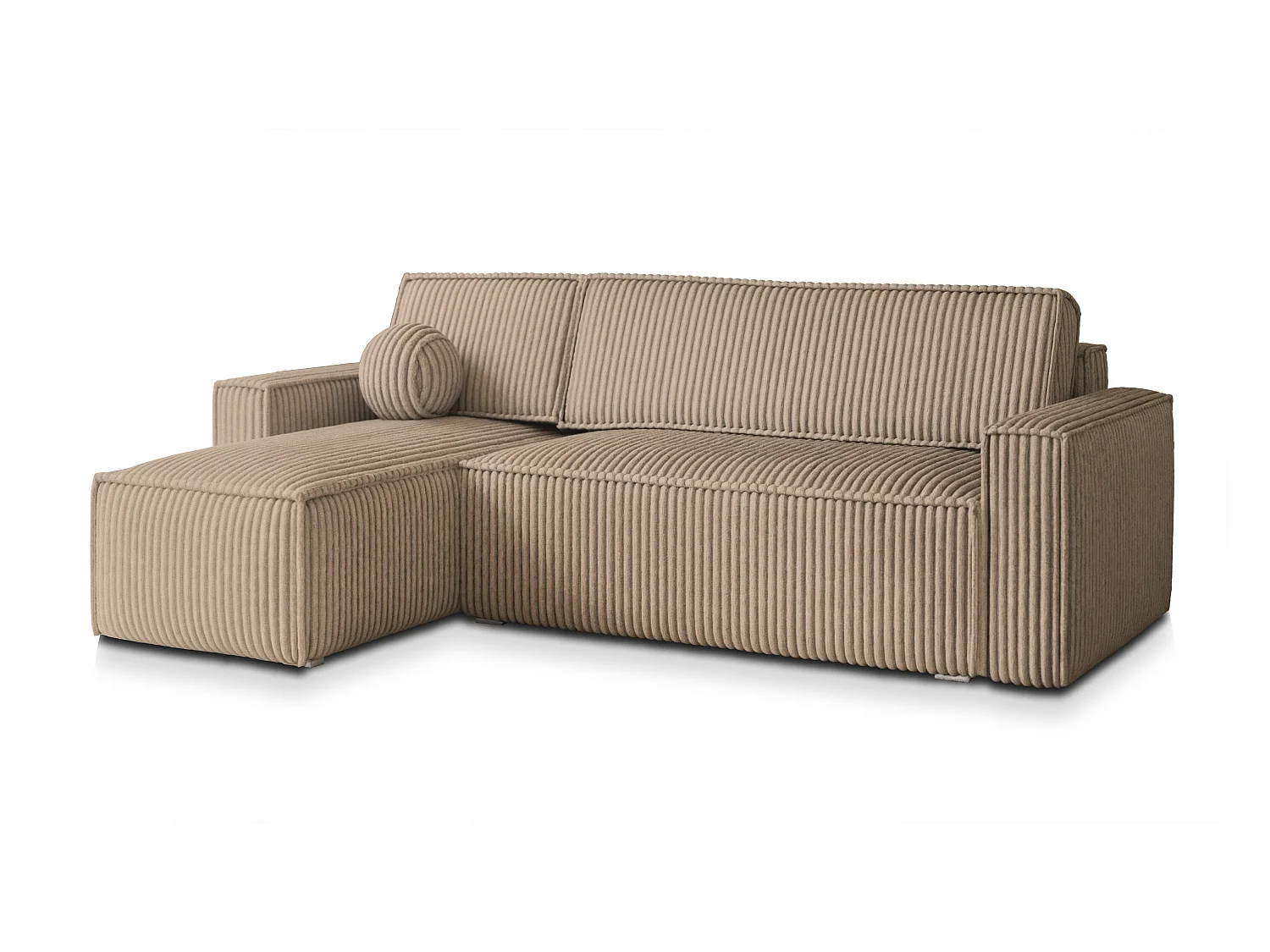Canapé d'angle RAVELO Beige en velours côtelé avec fonction de couchage