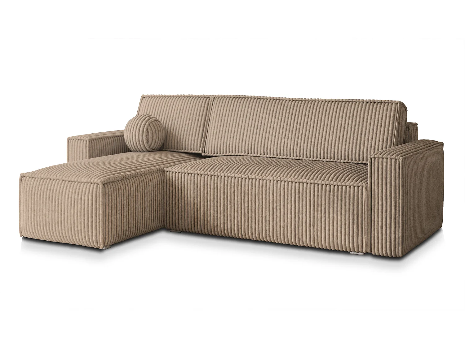 Canapé d'angle RAVELO Beige en velours côtelé avec fonction de couchage