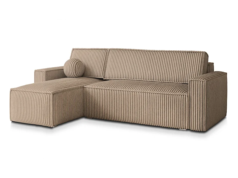 Canapé d'angle RAVELO Beige en velours côtelé avec fonction de couchage