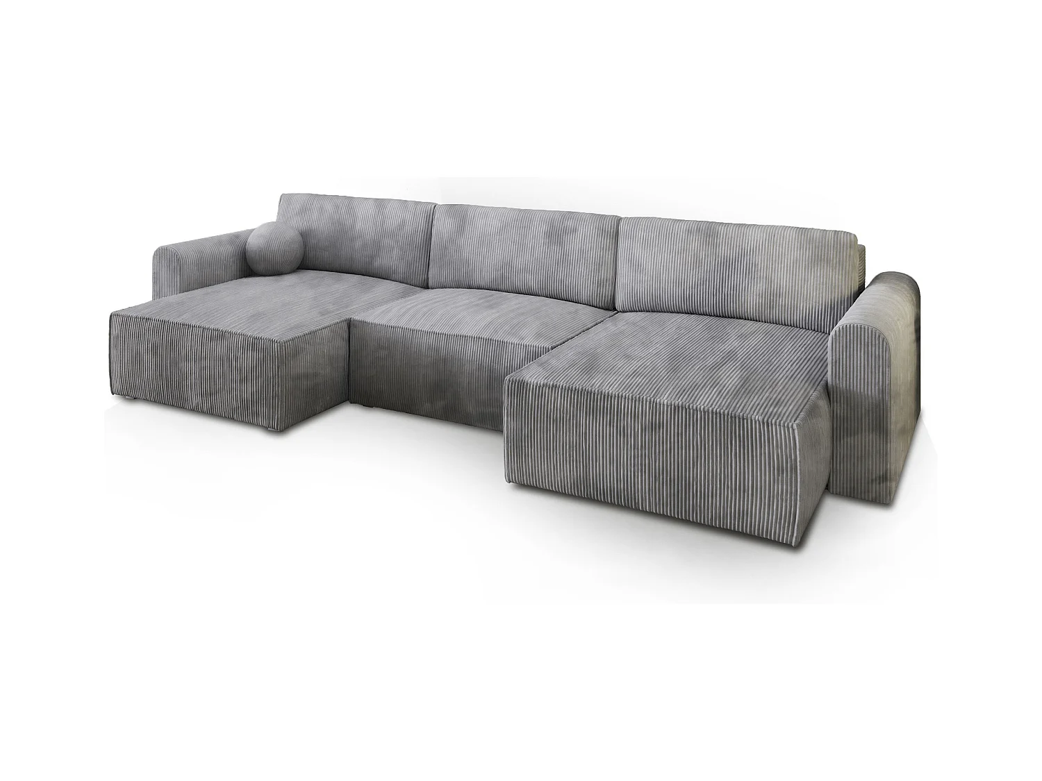 Canapé d'angle FENTO Gris clair en velours côtelé avec fonction de couchage