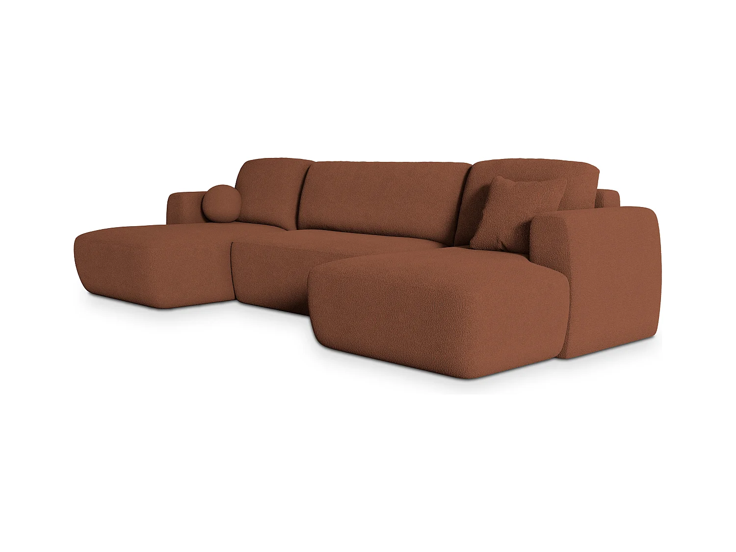 Canapé d'angle SENTUM Terracotta en bouclé avec fonction de couchage