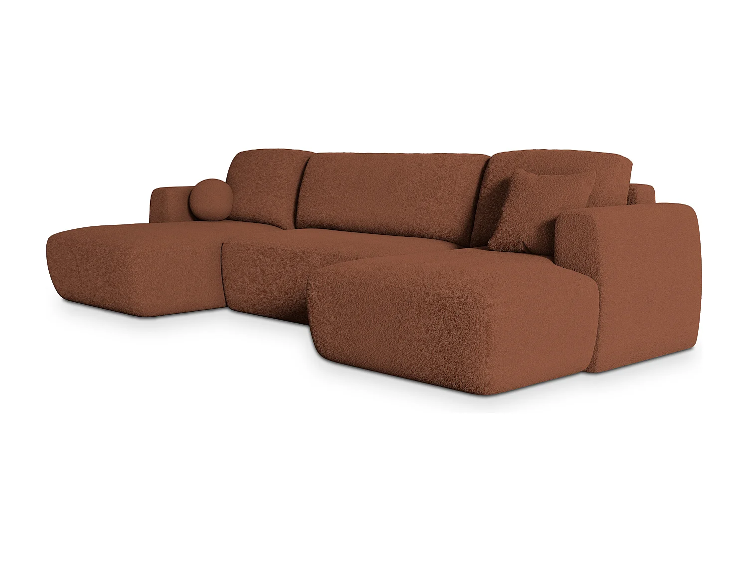 Canapé d'angle SENTUM Terracotta en bouclé avec fonction de couchage