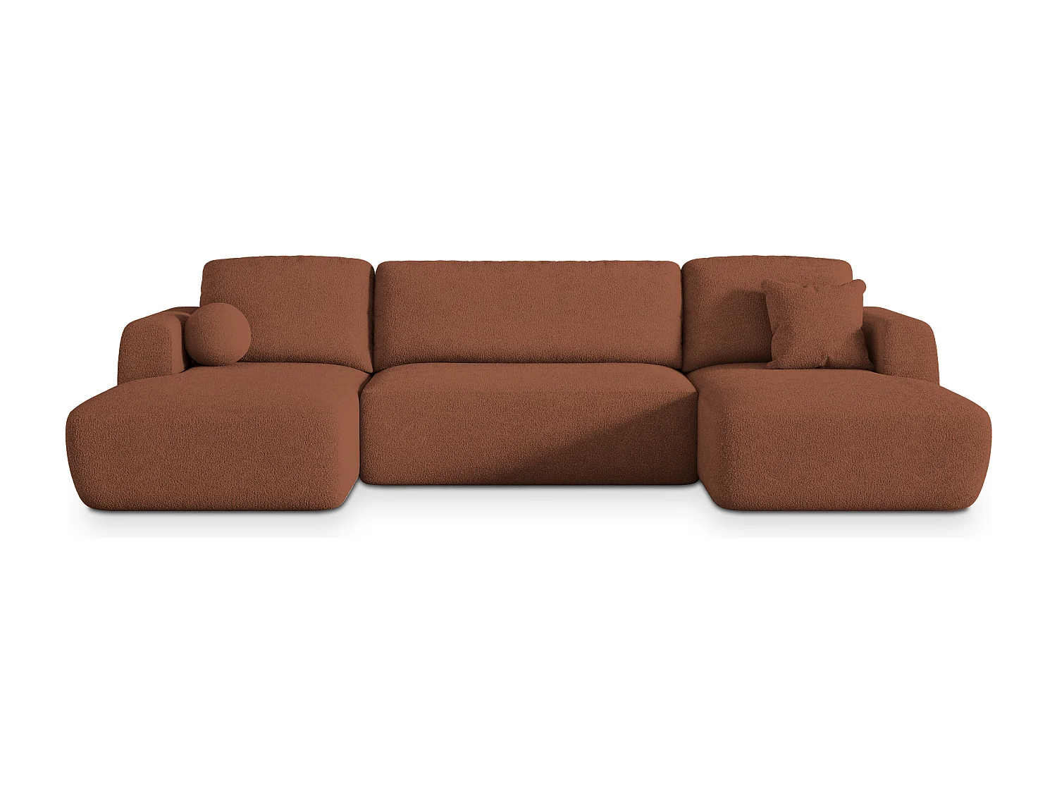 Canapé d'angle SENTUM Terracotta en bouclé avec fonction de couchage