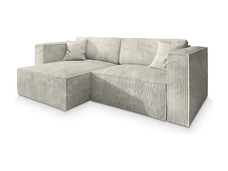 Canapé d'angle NERIO Crème en velours côtelé avec fonction de couchage