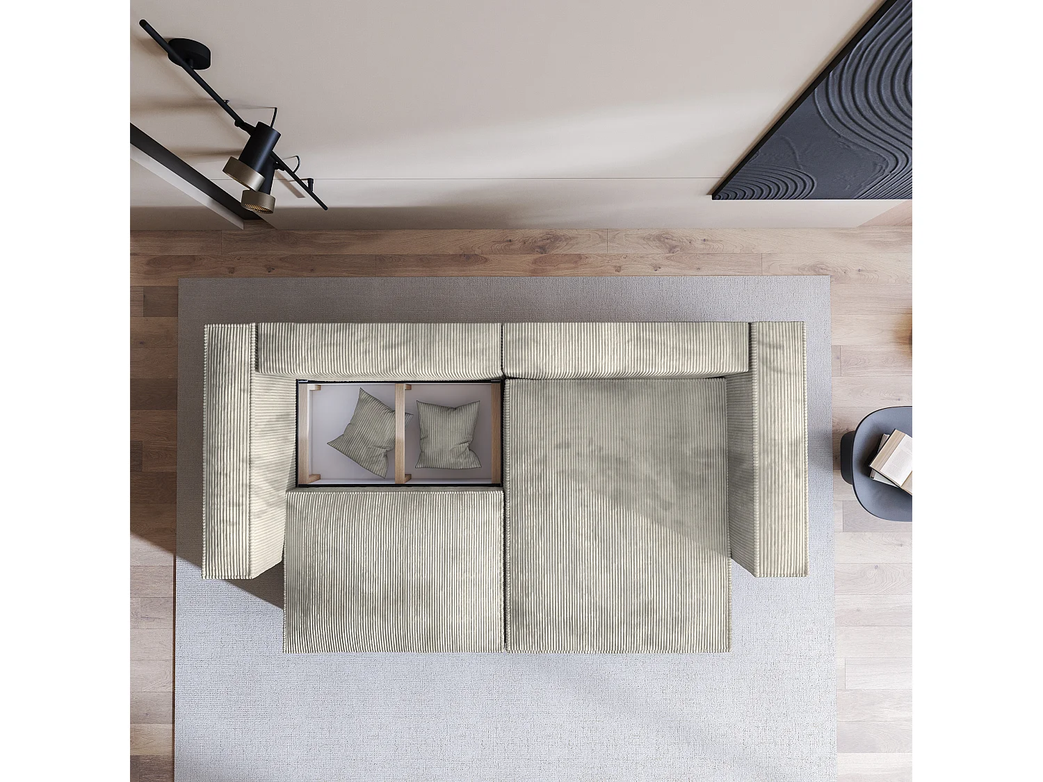 Canapé d'angle NERIO Crème en velours côtelé avec fonction de couchage