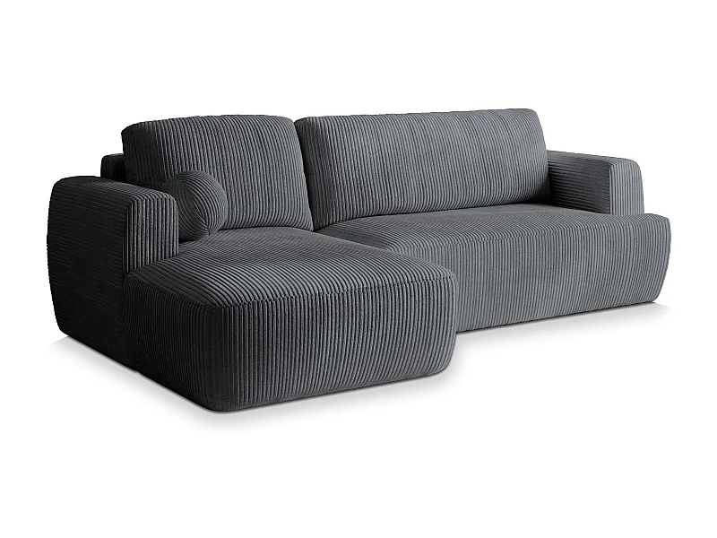 Canapé d'angle SENTI Gris en velours côtelé avec fonction de couchage