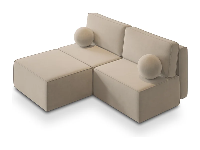 Canapé d'angle VARNA Crème en velours avec fonction de couchage