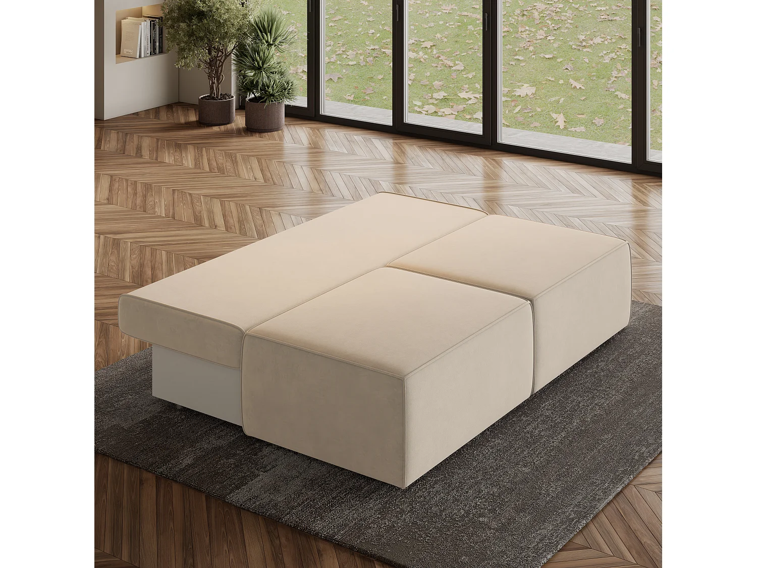 Canapé d'angle VARNA Crème en velours avec fonction de couchage