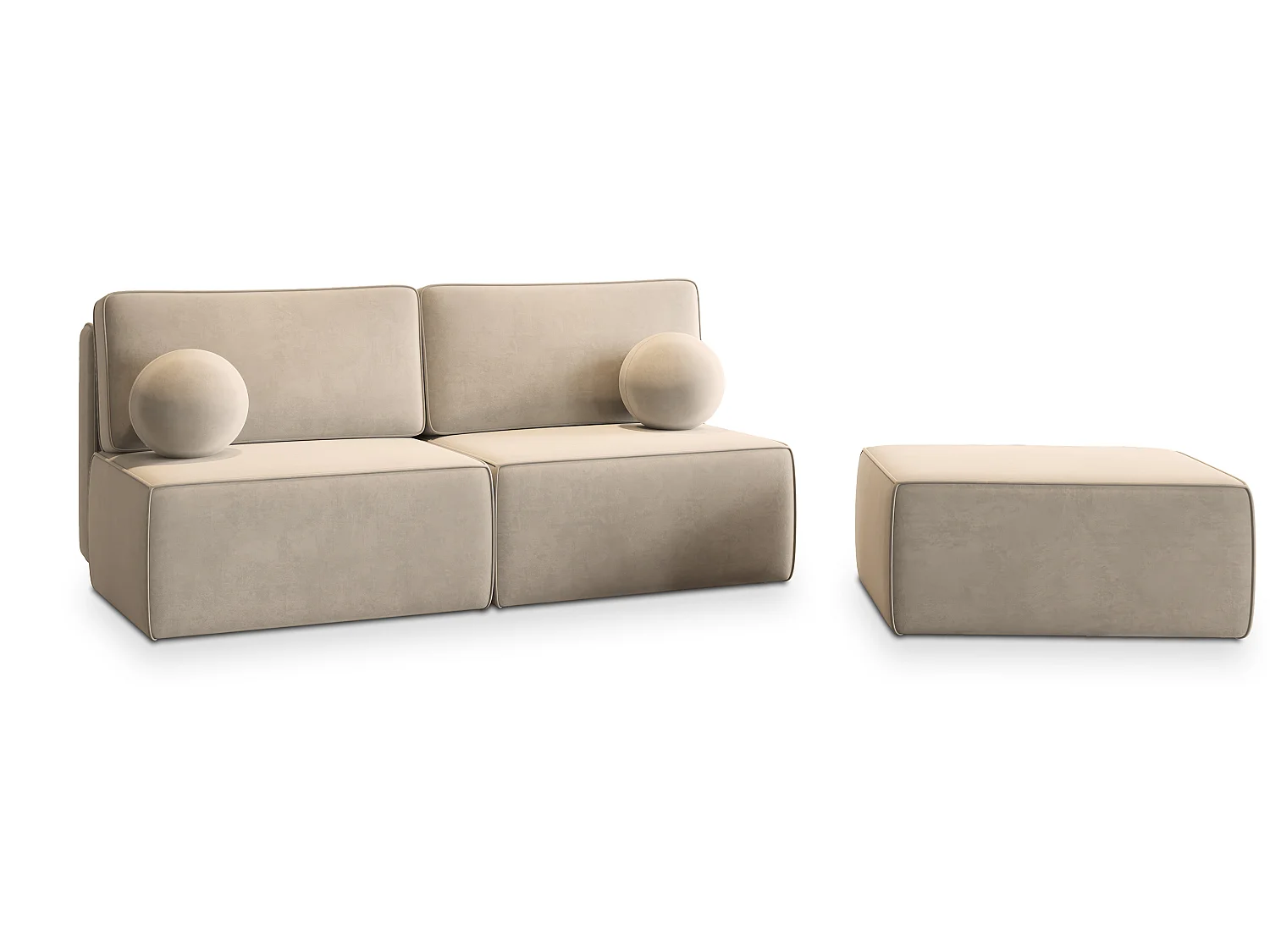 Canapé d'angle VARNA, avec fonction de couchage, velours Crème