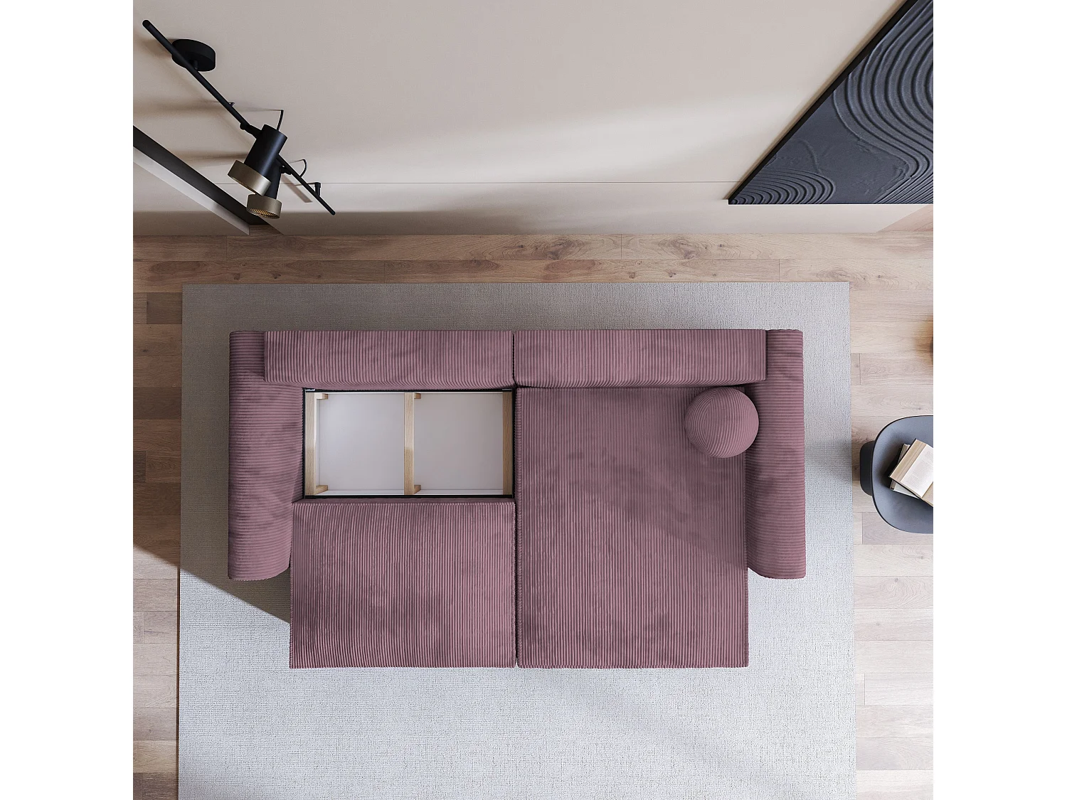 Canapé d'angle FIANO Parme en velours côtelé avec fonction de couchage