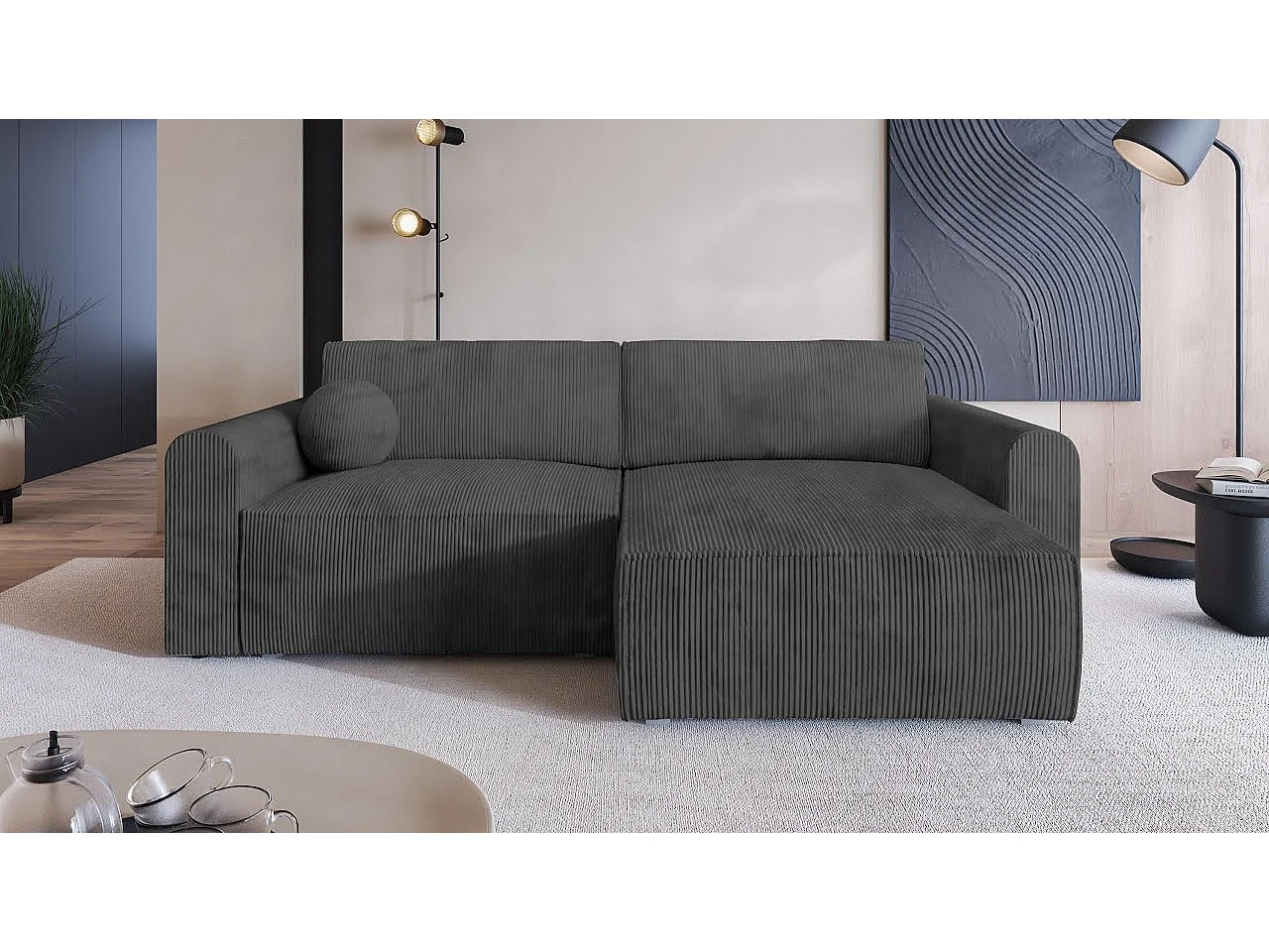 Hoekbank FIANO van fluweel met slaapfunctie Lila