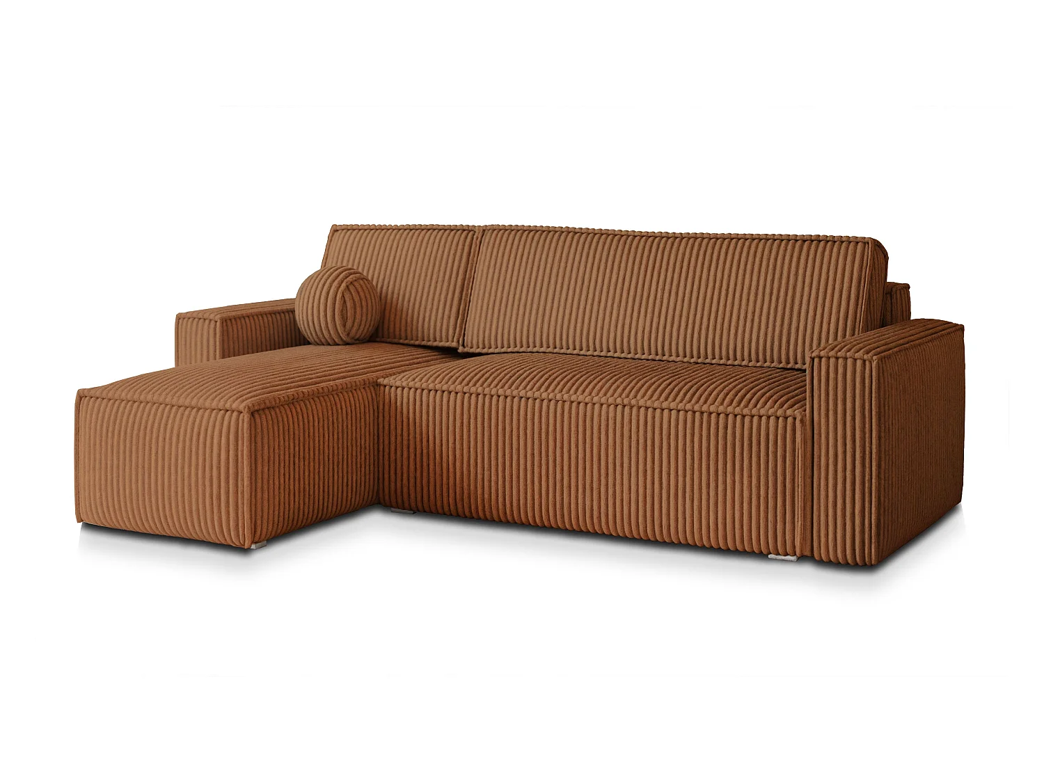 Canapé d'angle RAVELO Cuivré en velours côtelé avec fonction de couchage