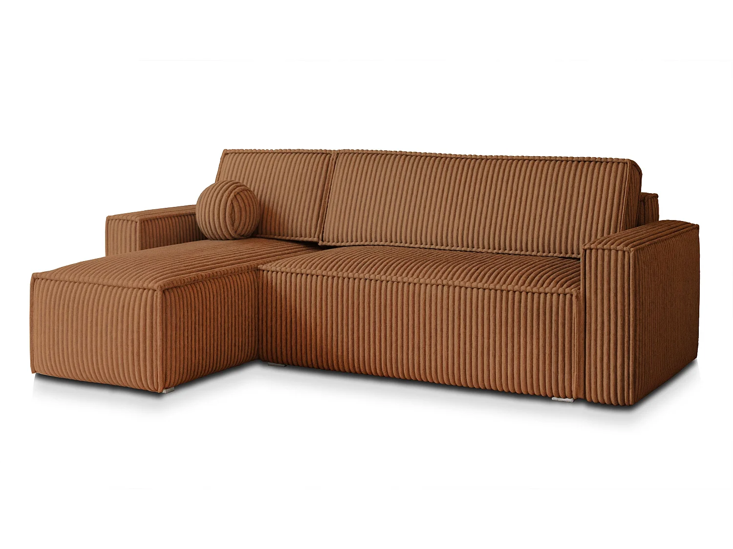 Canapé d'angle RAVELO Cuivré en velours côtelé avec fonction de couchage