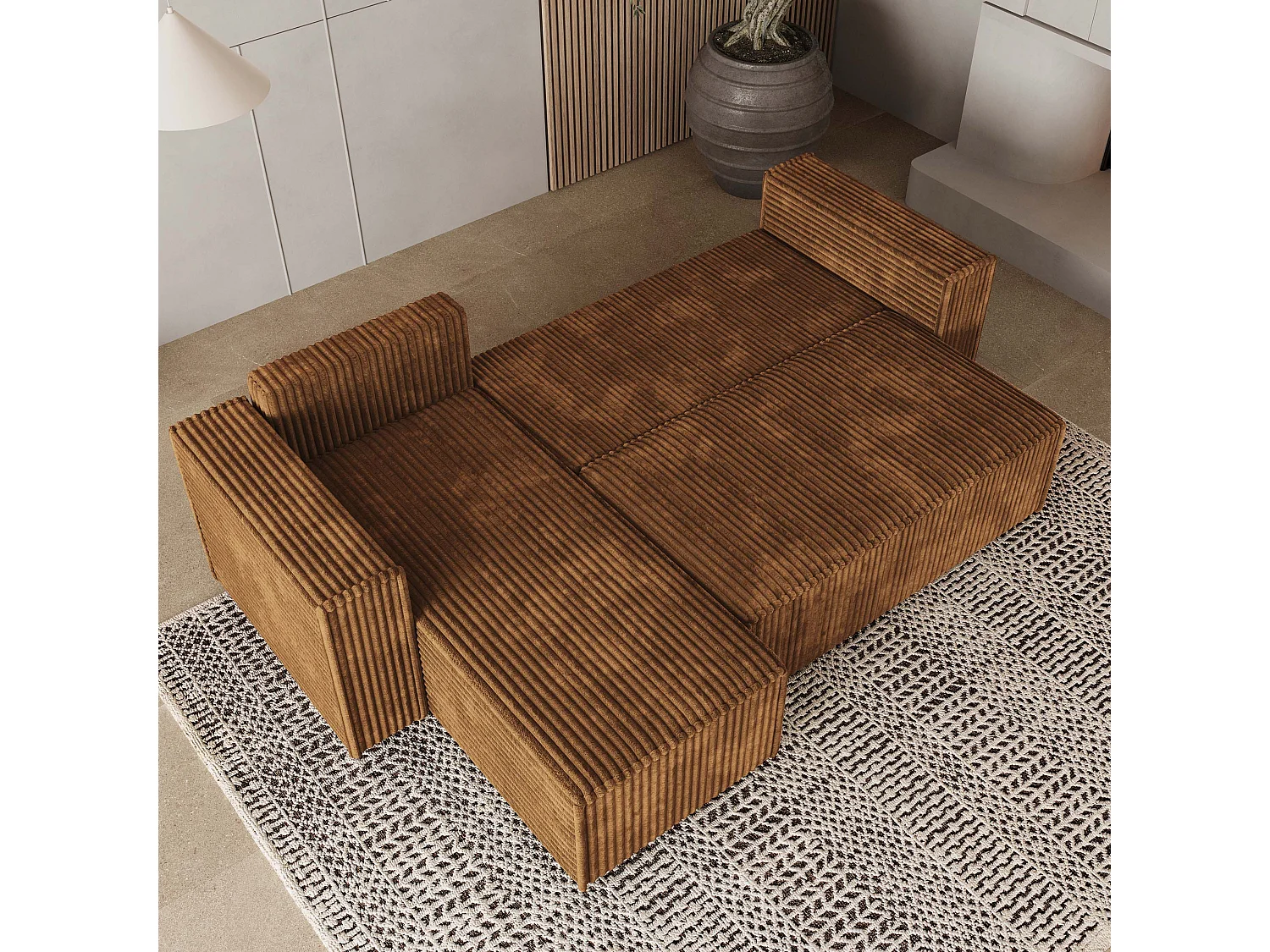 Hoekbank RAVELO van fluweel met slaapfunctie Orange