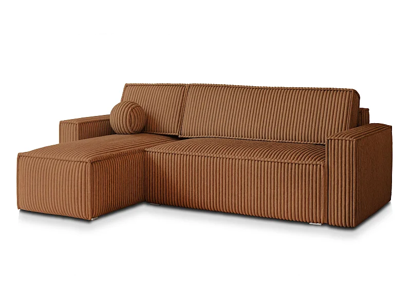 Canapé d'angle RAVELO Cuivré en velours côtelé avec fonction de couchage