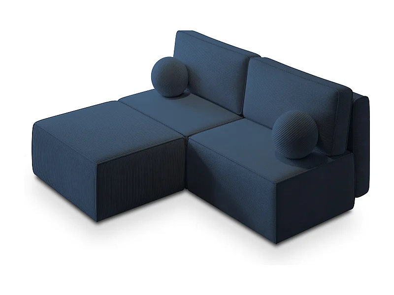 Canapé d'angle VARNA Bleu en velours côtelé avec fonction de couchage