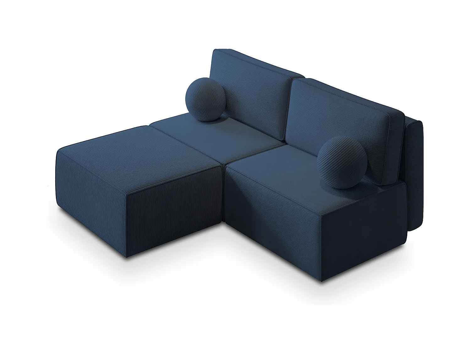 Canapé d'angle VARNA Bleu en velours côtelé avec fonction de couchage