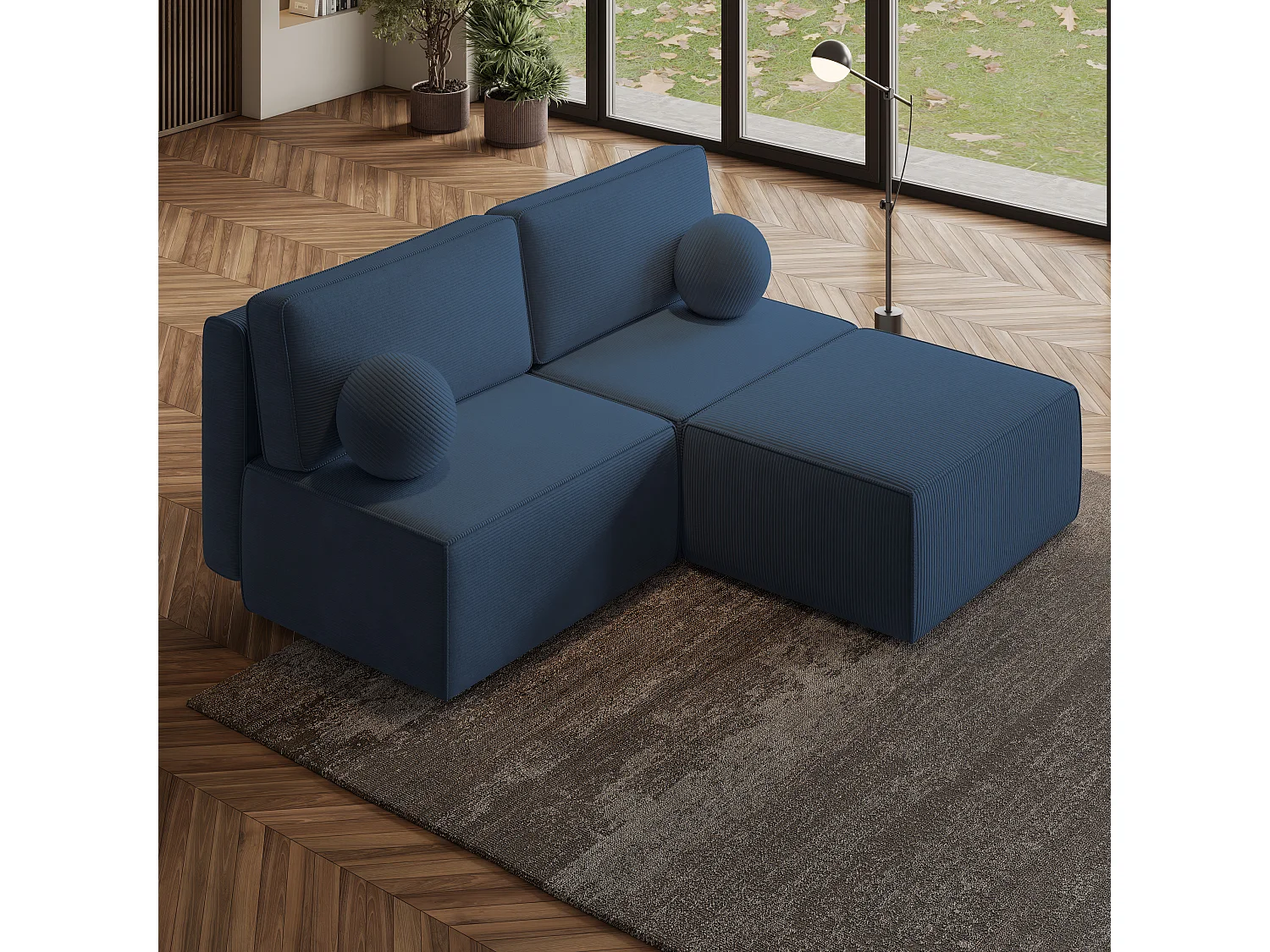 Canapé d'angle VARNA, avec fonction de couchage, velours côtelé Bleu