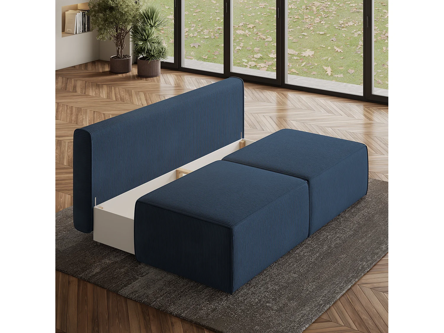 Canapé d'angle VARNA, avec fonction de couchage, velours côtelé Bleu