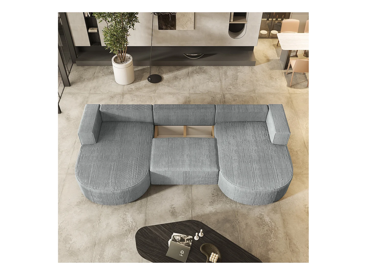 Canapé d'angle VEZZO Gris anthracite en velours côtelé avec fonction de couchage