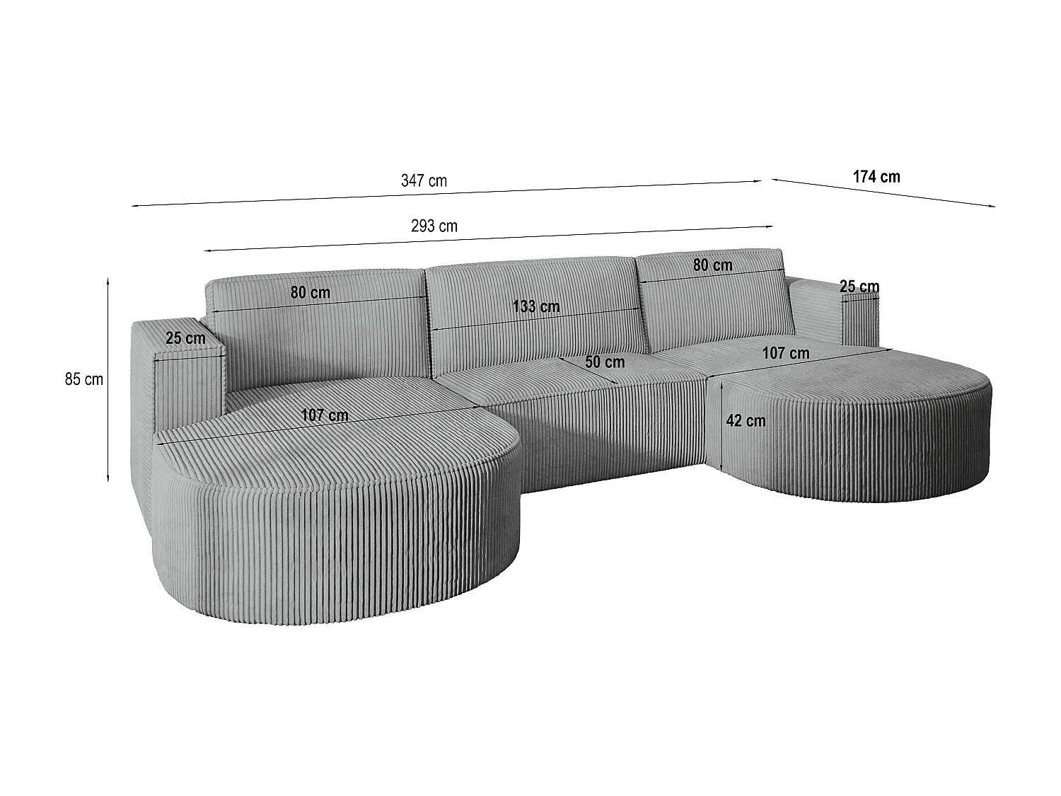 Canapé d'angle VEZZO Gris anthracite en velours côtelé avec fonction de couchage