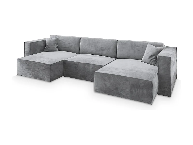 Canapé d'angle SARMO Gris clair en velours avec fonction de couchage