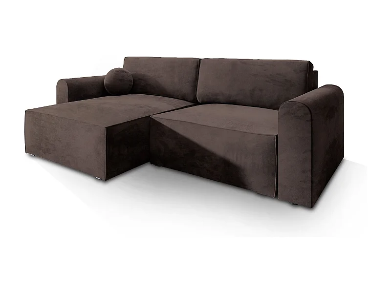Canapé d'angle FIANO Marron en velours avec fonction de couchage