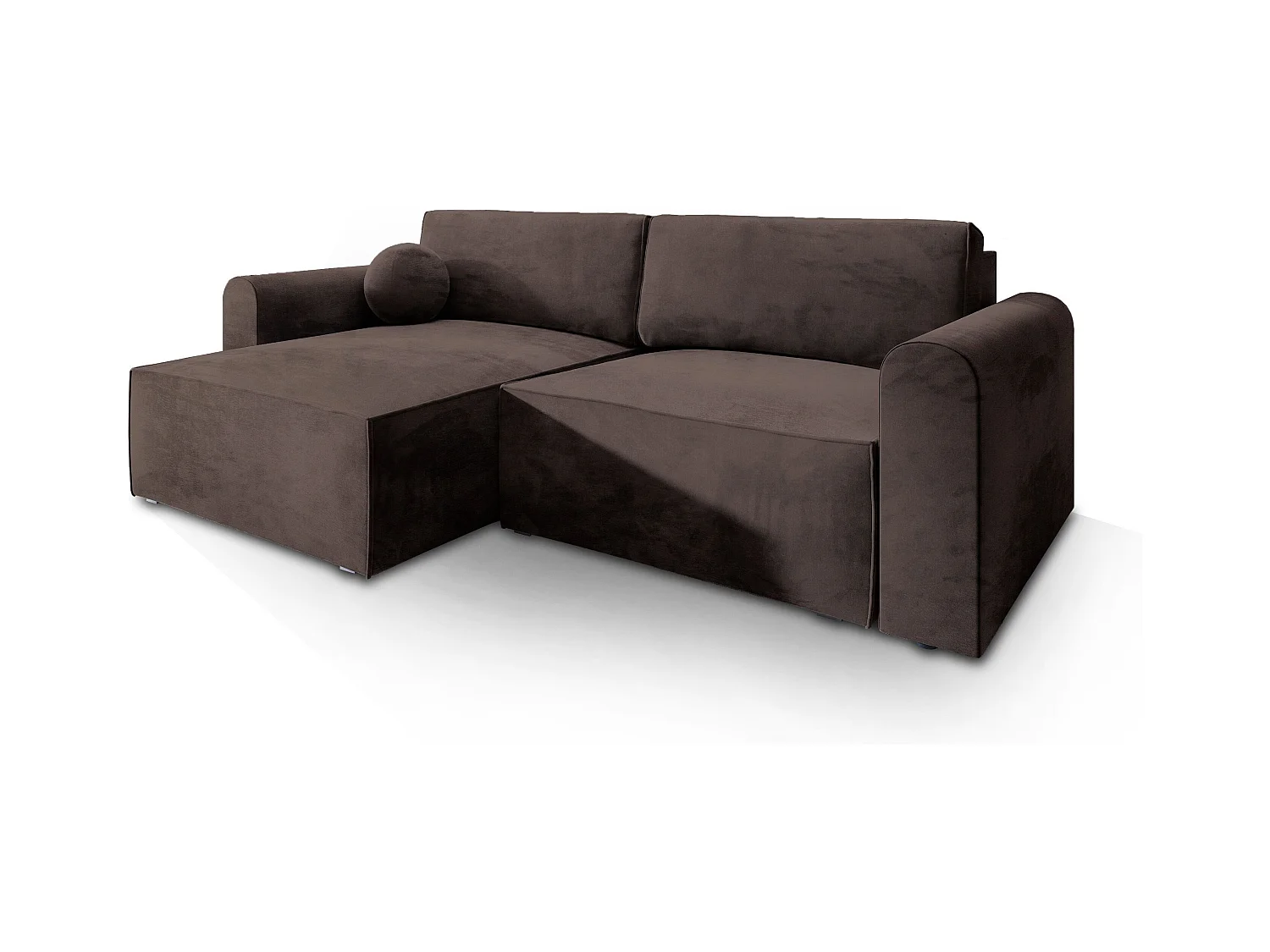 Canapé d'angle FIANO Marron en velours avec fonction de couchage