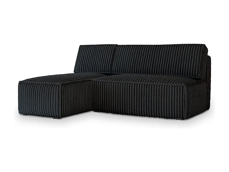 Canapé d'angle BRISO Noir en velours côtelé avec fonction de couchage