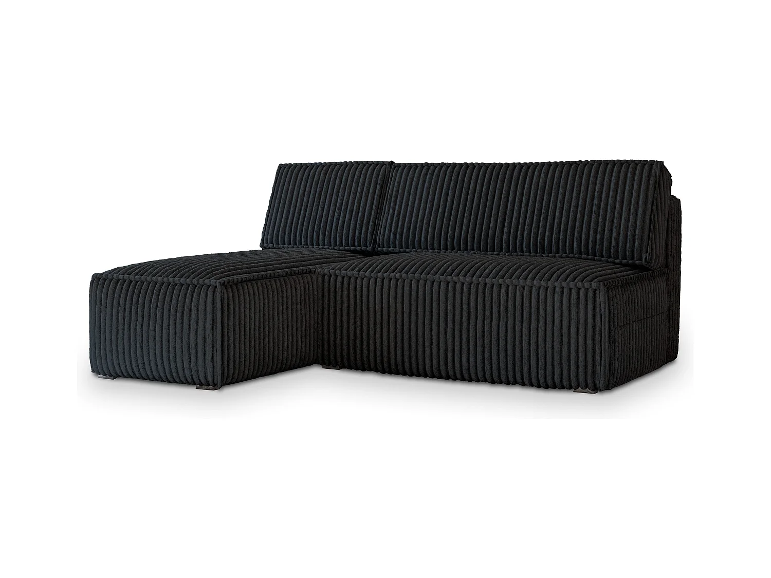 Canapé d'angle BRISO Noir en velours côtelé avec fonction de couchage