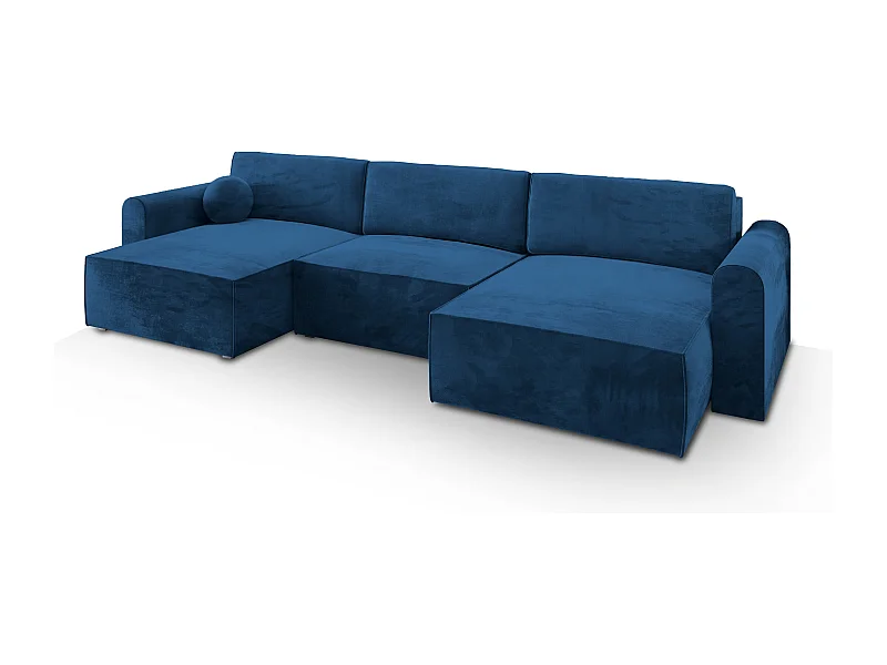 Canapé d'angle FENTO Bleu en velours avec fonction de couchage
