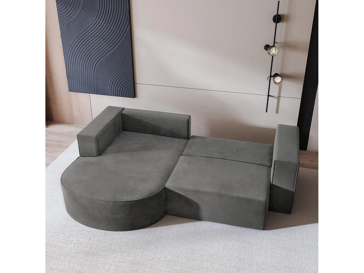 Canapé d'angle SORELA Gris en velours avec fonction de couchage