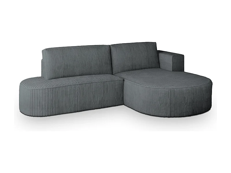 Canapé d'angle CORTIO Gris en velours côtelé avec fonction de couchage