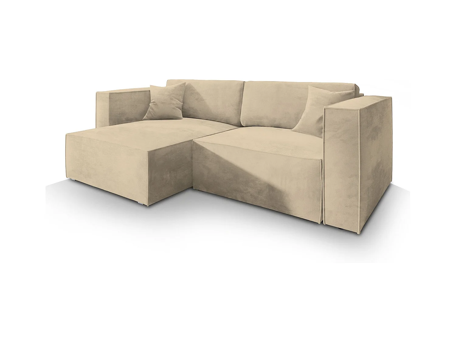 Canapé d'angle NERIO Crème en velours avec fonction de couchage