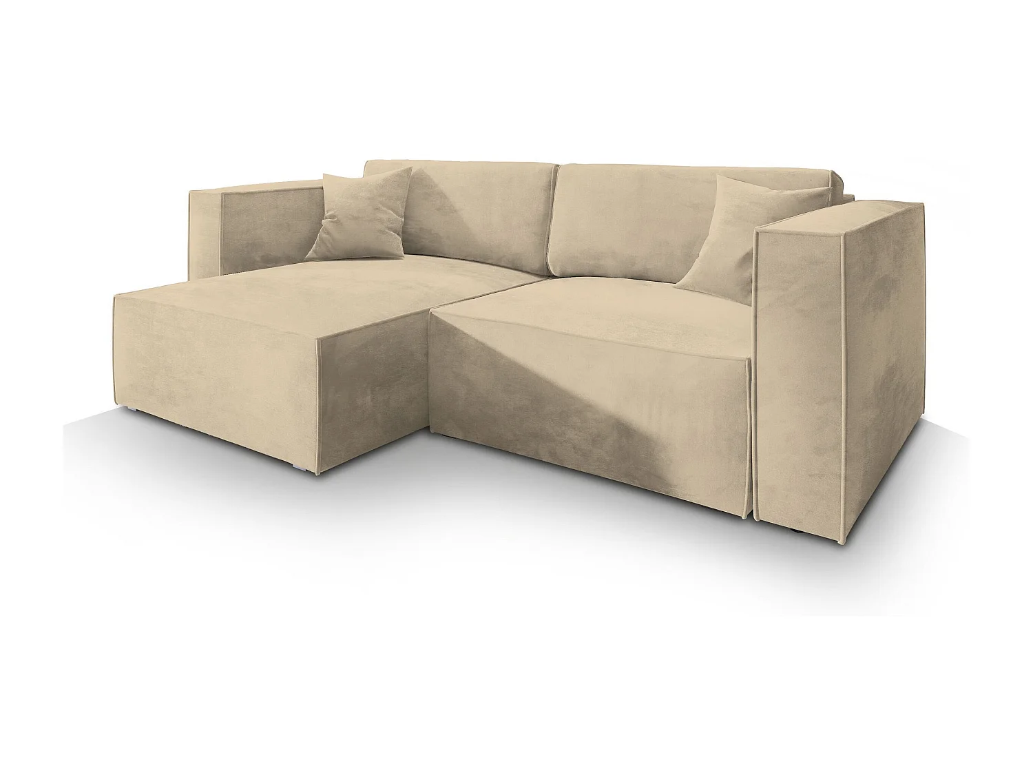 Canapé d'angle NERIO Crème en velours avec fonction de couchage