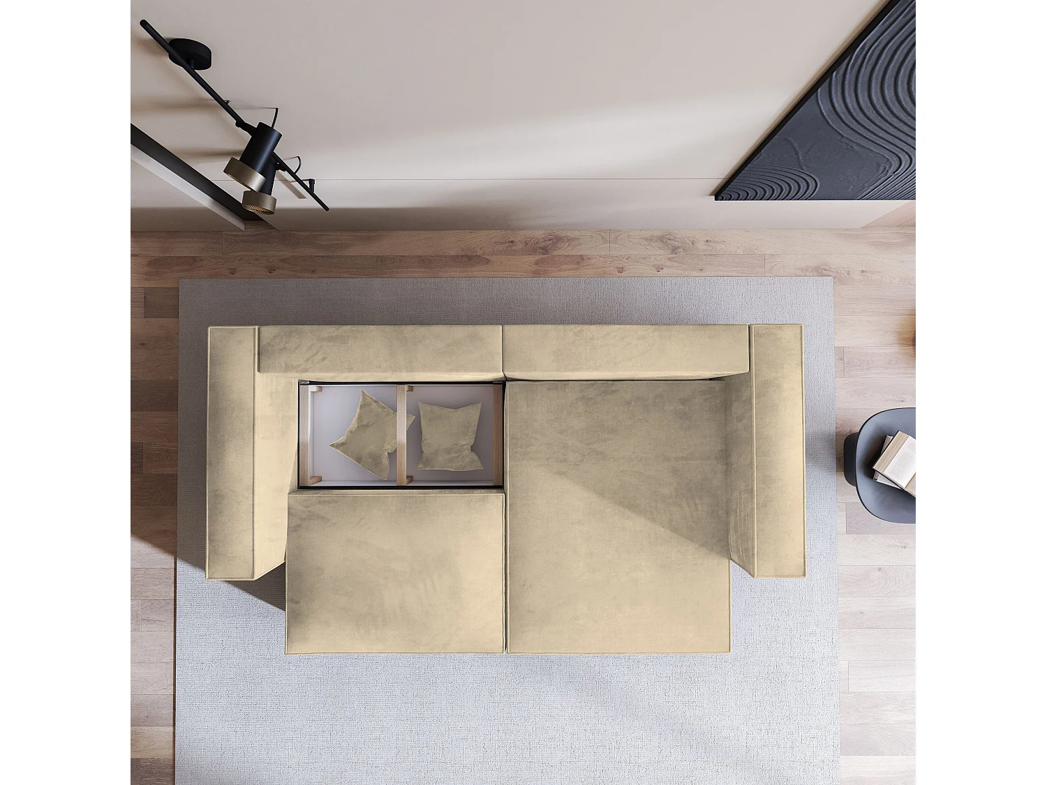 Canapé d'angle NERIO Crème en velours avec fonction de couchage