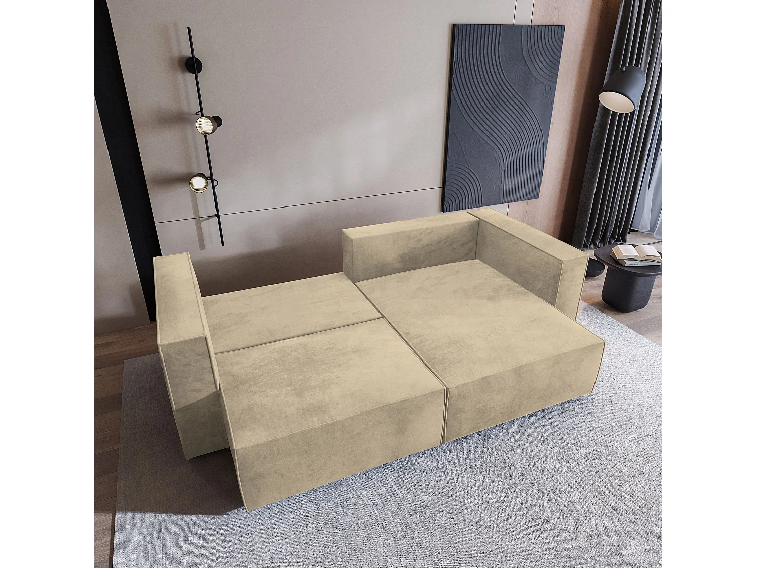 Canapé d'angle NERIO Crème en velours avec fonction de couchage