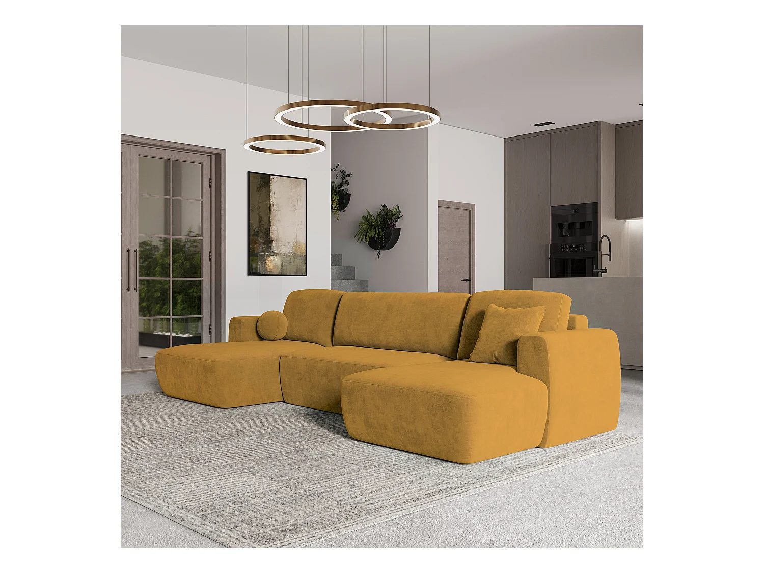 Canapé d'angle SENTUM Jaune en peluche avec fonction de couchage