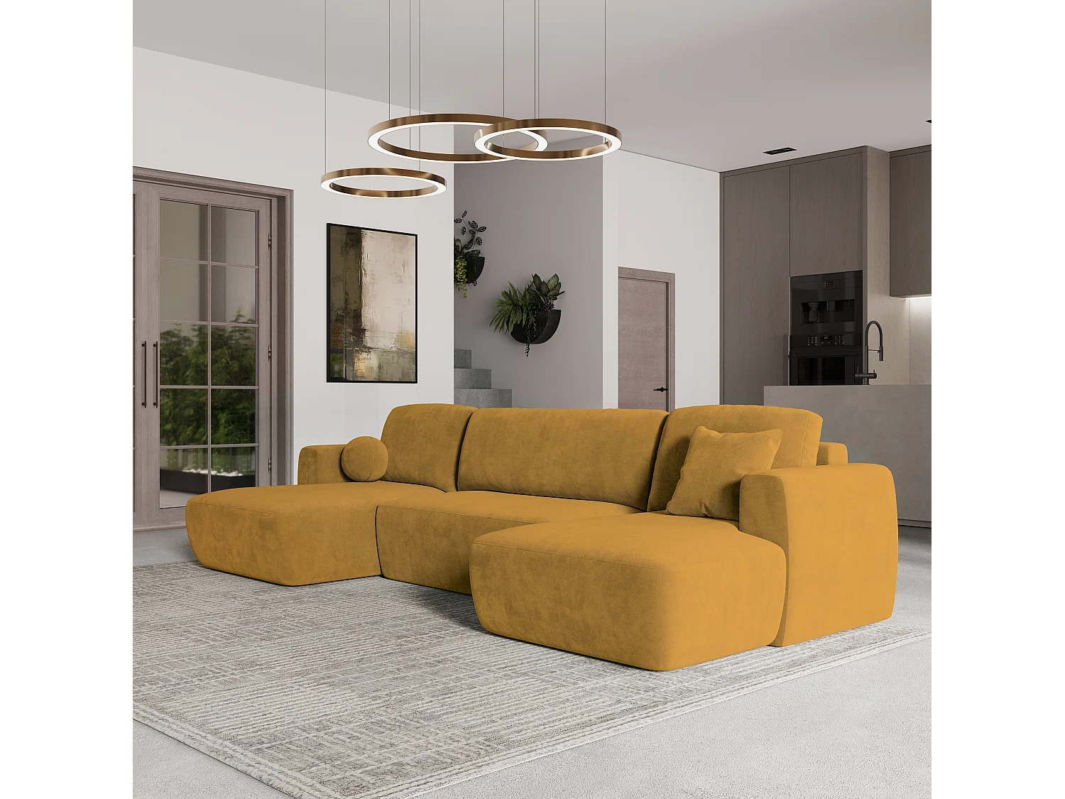 Canapé d'angle SENTUM Jaune en peluche avec fonction de couchage