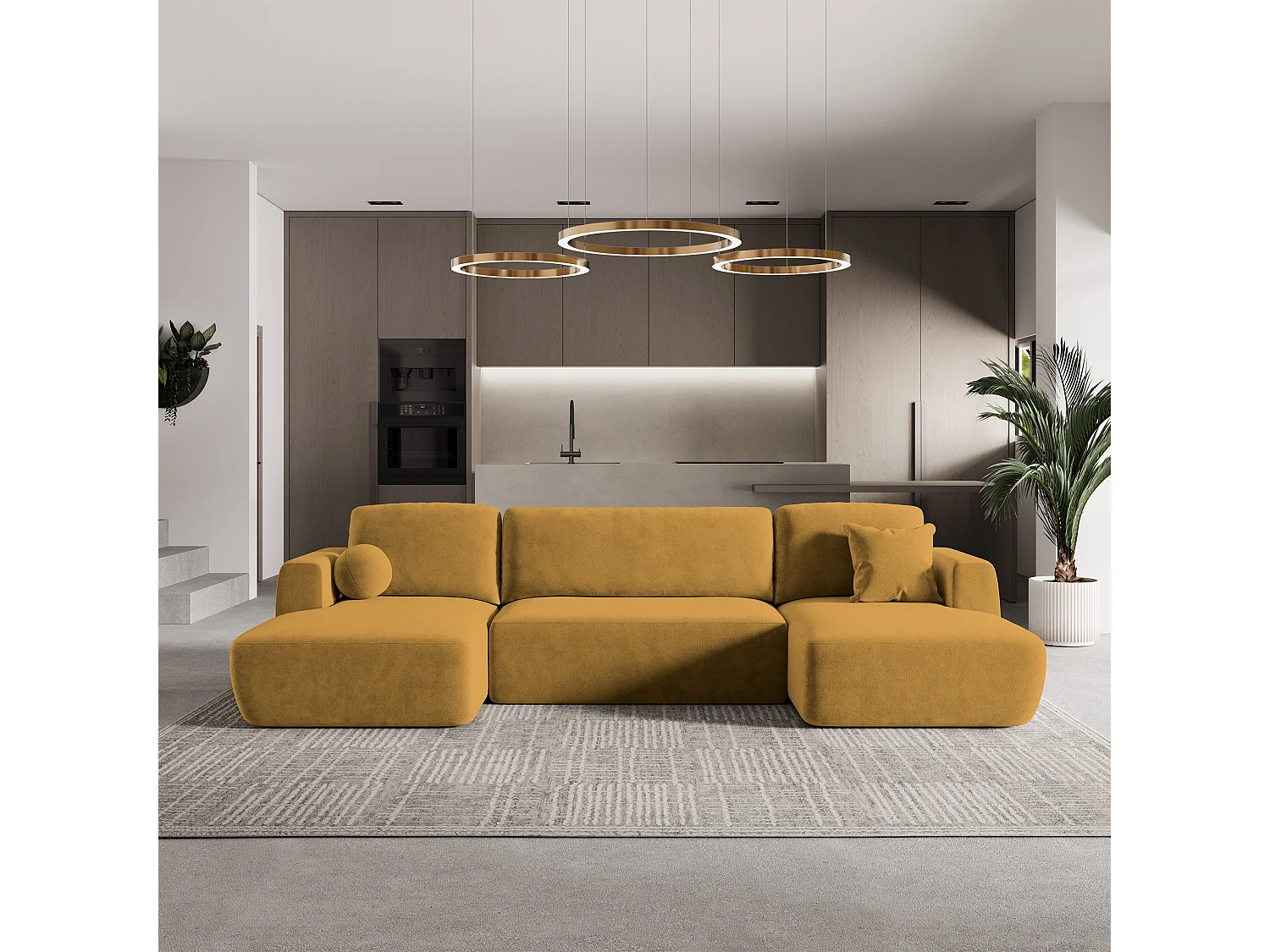 Canapé d'angle SENTUM Jaune en peluche avec fonction de couchage