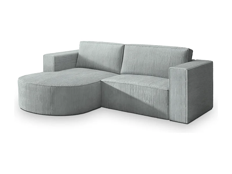 Canapé d'angle SORELA Gris clair en velours côtelé avec fonction de couchage
