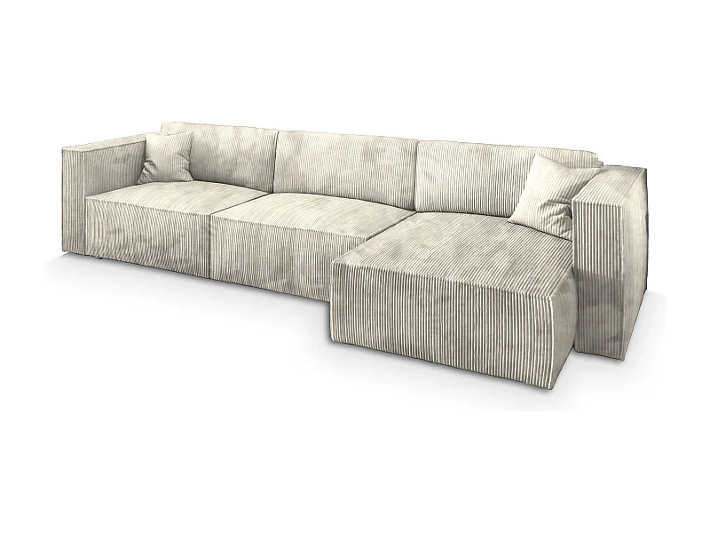 Canapé d'angle TOLMO Crème en velours côtelé avec fonction de couchage