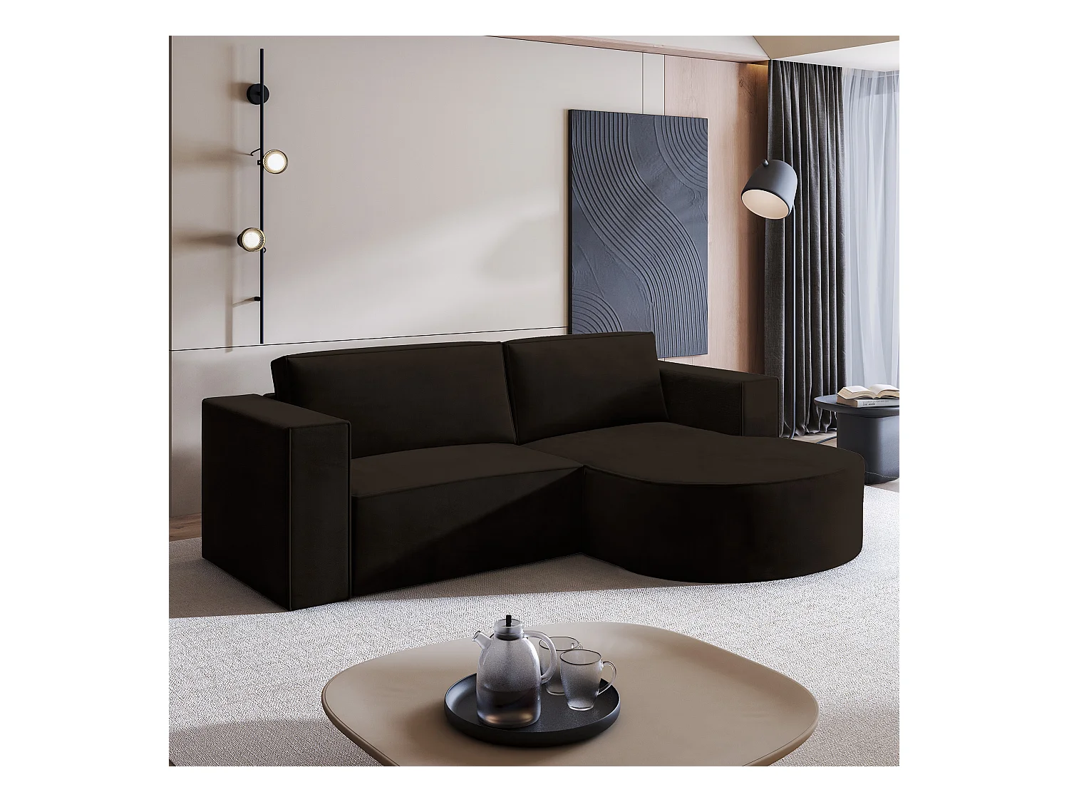 Canapé d'angle SORELA Marron en velours avec fonction de couchage