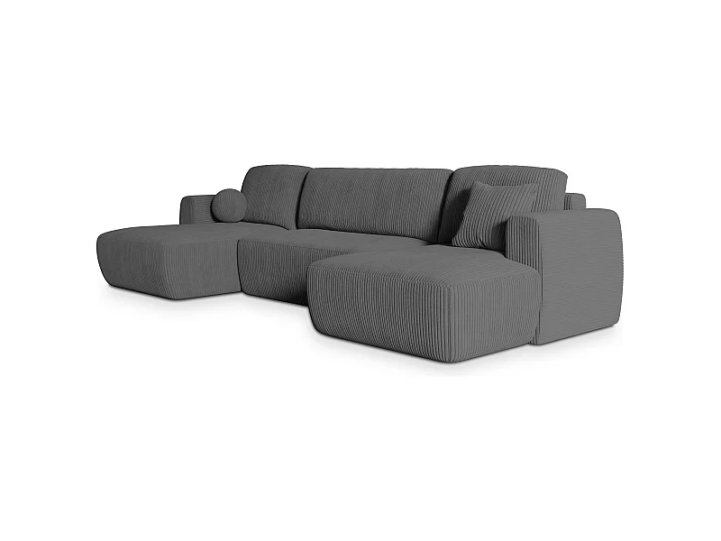 Canapé d'angle SENTUM Gris en velours côtelé avec fonction de couchage