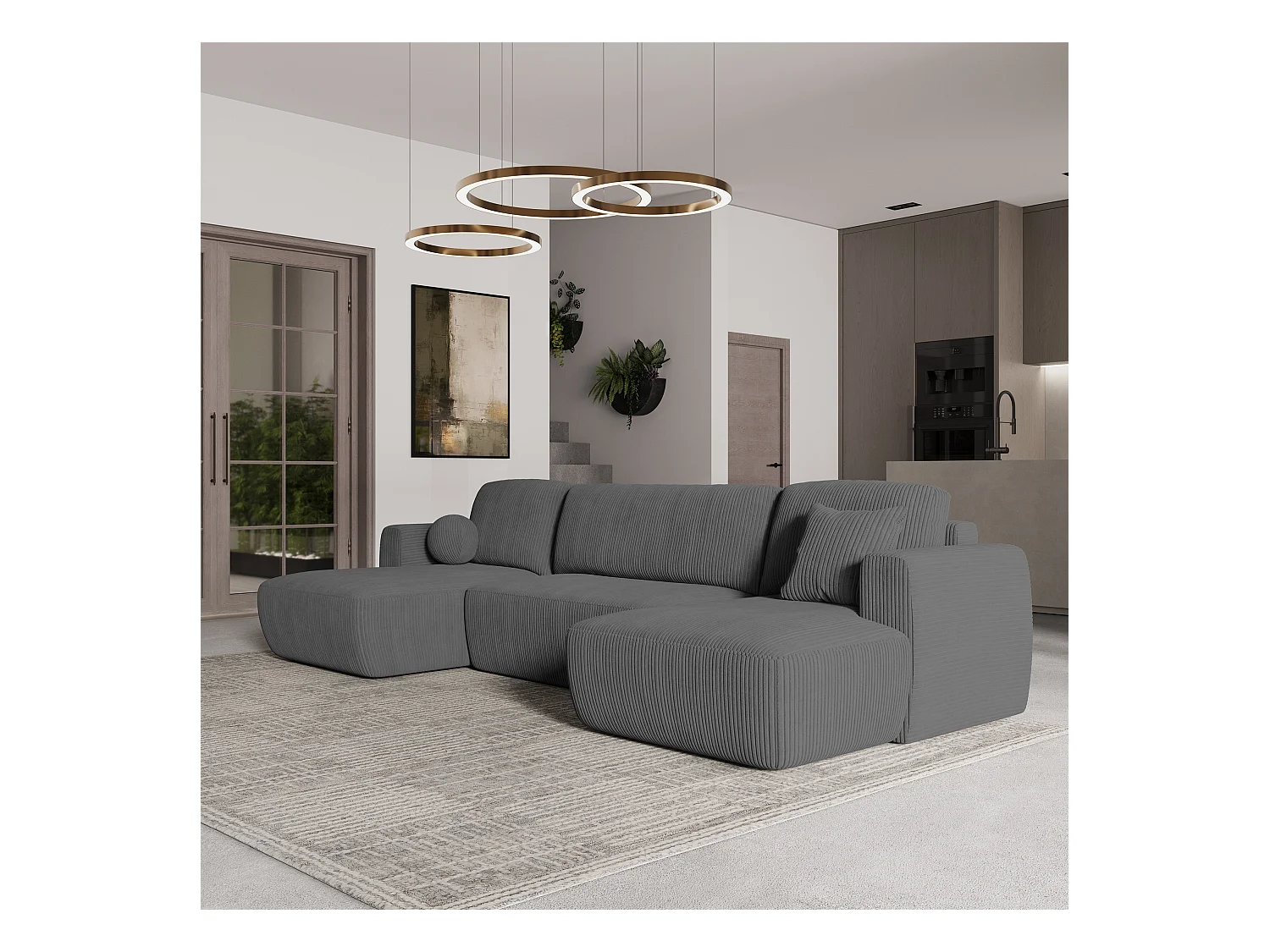 Canapé d'angle SENTUM Gris en velours côtelé avec fonction de couchage