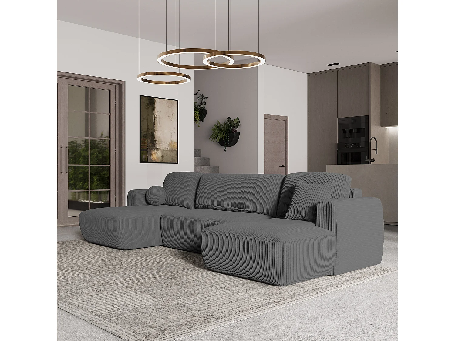 Canapé d'angle SENTUM Gris en velours côtelé avec fonction de couchage